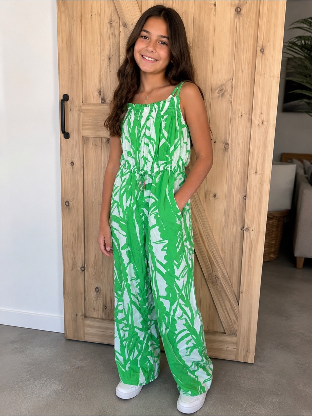 Lilly Pulitzer Girl's Boom Boom Green Palm Leaf Print Jumpsuit Size 10/12 Large